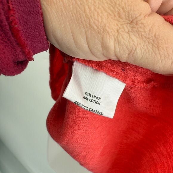 Eileen Fisher System Size 2X Collarless Button Shirt Coral Red Boxy Linen Cotton - Picture 11 of 11